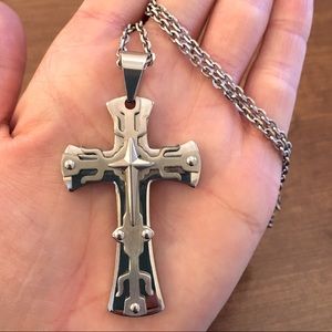 Men’s oversized stainless steel cross necklace